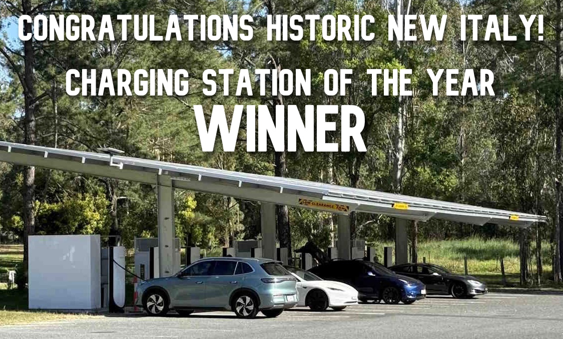 11-bay EV supercharging station under a solar canopy at Historic New Italy